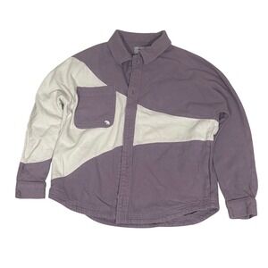 Wondery Color Block Button Up Shirt Jacket Purple Cream Oversized Small